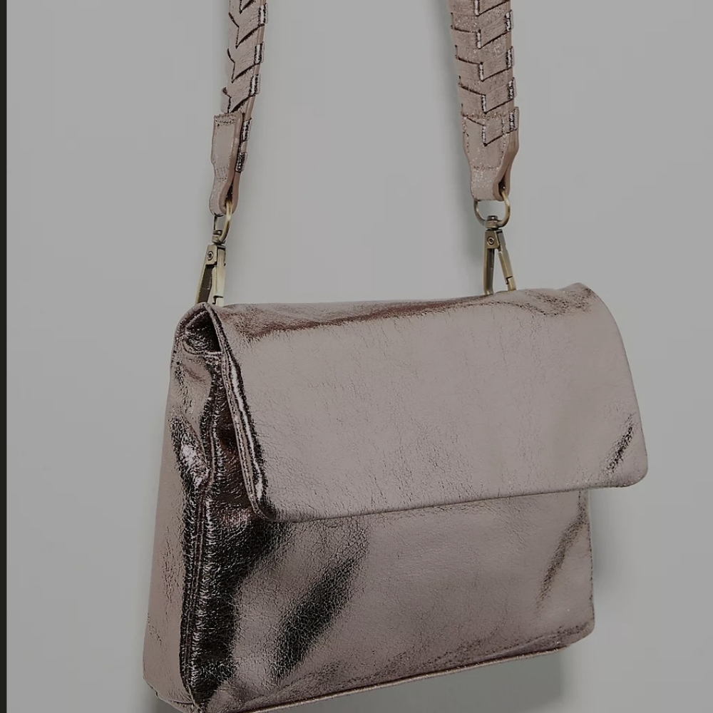 Anthropologie Metallic Rose Gold Envelope Crossbody Shoulder Clutch Bag